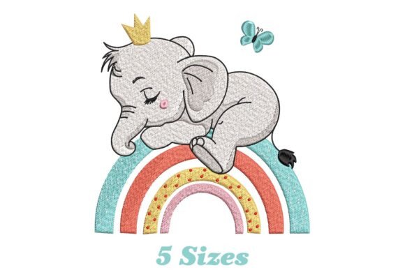 Elephant with Rainbow Embroidery Design